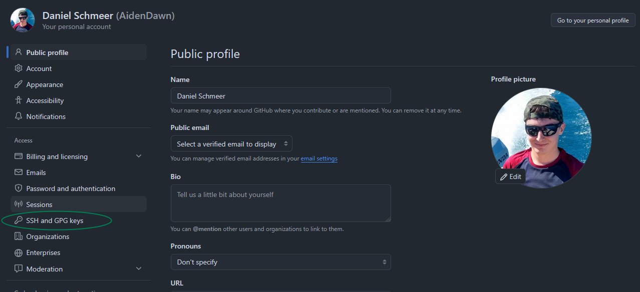 GitHub Main Settings Screenshot